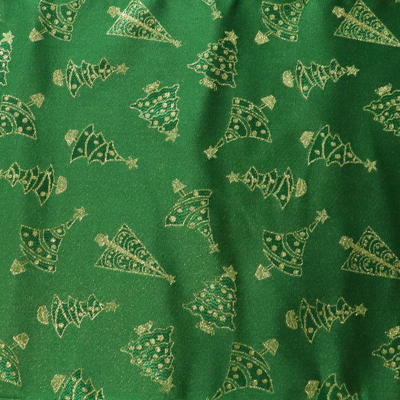 Heavy Brocade Shiny Tinsel Threads Christmas Trees Design Fabric 56