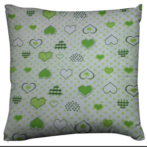 Hearts and Dots Floral Print Decorative Cotton Throw Pillow/Sham Cushion Cover - Green
