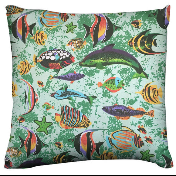 Cotton Fish Aquarium Animal Print Decorative Throw Pillow/Sham Cushion Cover Green
