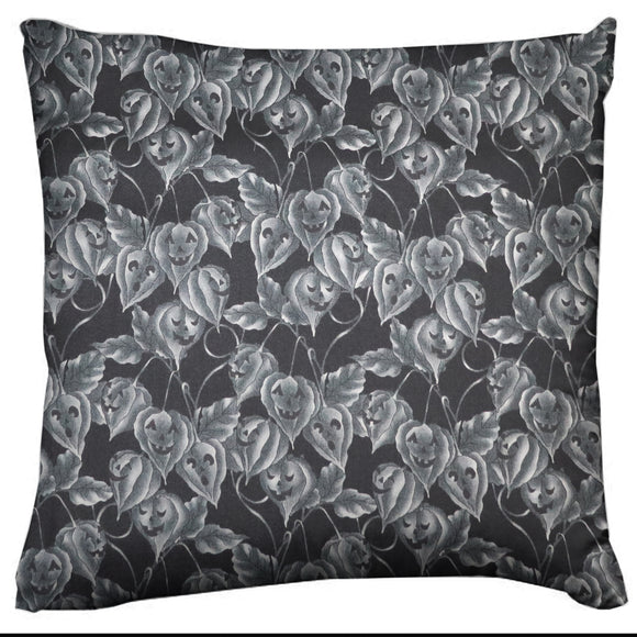 Halloween Themed Decorative Throw Pillow/Sham Cushion Cover Pumpkin Vines Gray Black