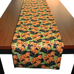 100% Cotton Table Runner Halloween / Event Decoration Spooky Pumpkins Black Orange