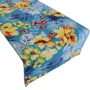 Cotton Print Table Runner Floral Tropical Hawaiian - Aqua