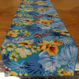 Cotton Print Table Runner Floral Tropical Hawaiian Aqua