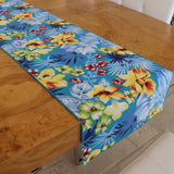 Cotton Print Table Runner Floral Tropical Hawaiian Aqua