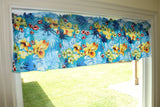 Cotton Window Valance Floral Print 58 Inch Wide Tropical Hawaiian Aqua