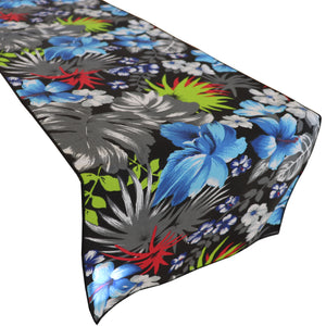 Cotton Print Table Runner Floral Tropical Hawaiian - Black
