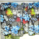 Cotton Window Valance Floral Print 58 Inch Wide Tropical Hawaiian Black