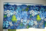 Cotton Window Valance Floral Print 58 Inch Wide Tropical Hawaiian Royal Blue