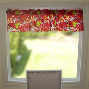 Cotton Window Valance Floral Print Tropical Hawaiian 58 Inch Wide - Red