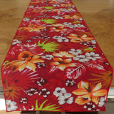 Cotton Print Table Runner Floral Tropical Hawaiian Red