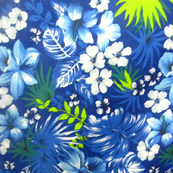 Cotton Curtain Floral Print 58 Inch Wide Hawaiian Tropical Royal Blue