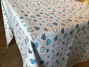 Cotton Tablecloth Floral Hearts Print Hearts and Dots Blue