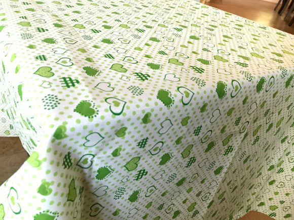 Cotton Tablecloth Floral Hearts Print Hearts and Dots Green