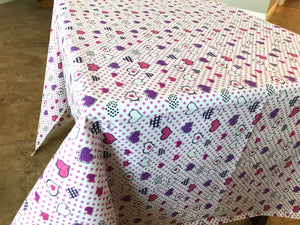 Cotton Tablecloth Floral Hearts Print Hearts and Dots Purple