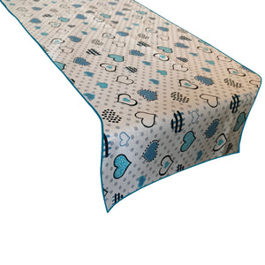 Cotton Print Table Runner Floral Hearts and Dots - Blue