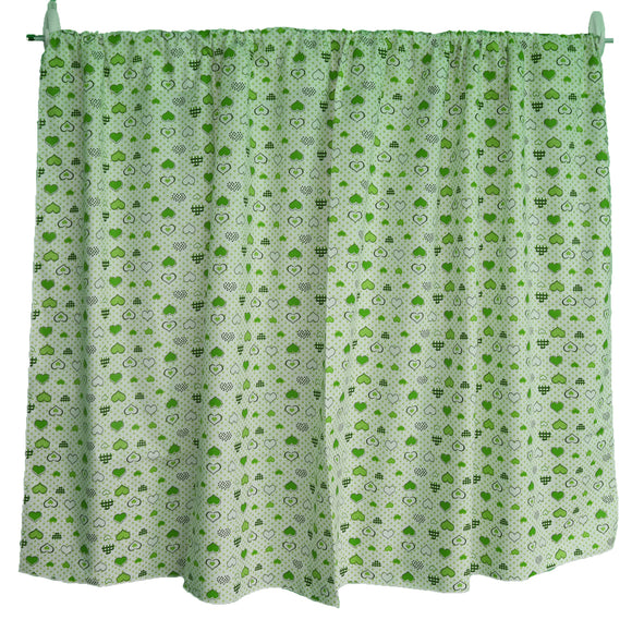 Cotton Curtain Hearts Print 58 Inch Wide Hearts and Dots Green