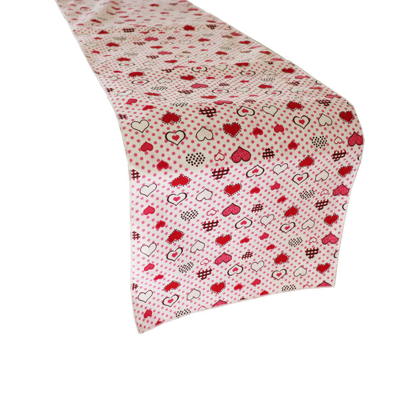 Cotton Print Table Runner Floral Hearts and Dots Red