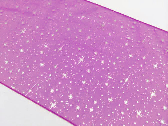 Light Weight Sheer Organza with Silver Stars Decorative Table Runner Magenta
