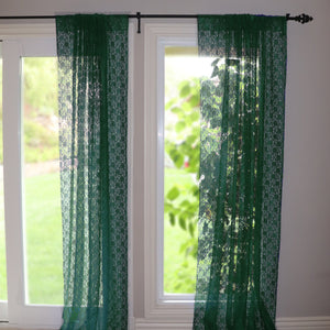 Floral Lace Window Curtain Panel 58 Inch Wide - Hunter Green