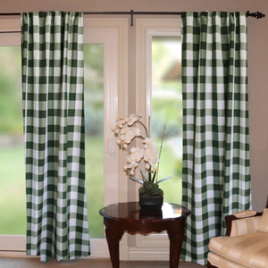 Poplin Buffalo Checkered Window Curtain 56 Inch Wide - Hunter Green and White