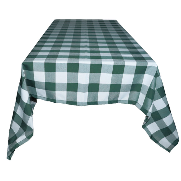 Polyester Poplin Gaberdine Durable Tablecloth Buffalo Checkered Plaid Hunter Green and White