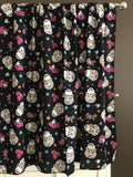 100% Cotton Window Valance 42" Wide Day of the Dead Glitter Sugar Skulls with Flowers