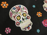 100% Cotton Window Valance 42" Wide Day of the Dead Glitter Sugar Skulls with Flowers