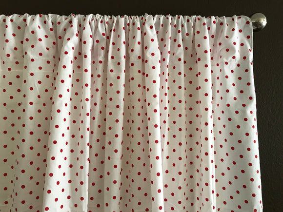 Cotton Curtain Polka Dots Print 58 Inch Wide / Small Dots Red on White
