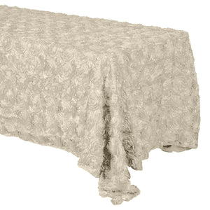 Satin Rosette 3D Pop-Up Floral Tablecloth Ivory