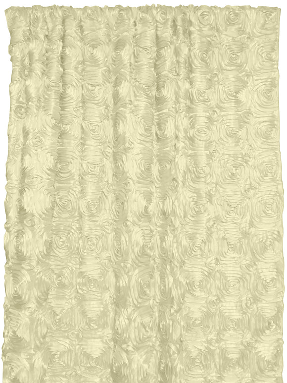 Satin Rosette 3D Pop up Flower Single Curtain Panel 54 Inch Wide Ivory
