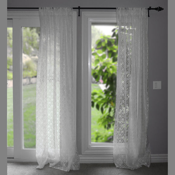 Floral Lace Window Curtain 58 Inch Wide White