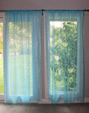 Floral Lace Window Curtain 58 Inch Wide Aqua
