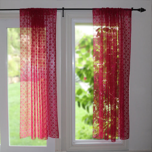 Floral Lace Window Curtain 58 Inch Wide Fuchsia