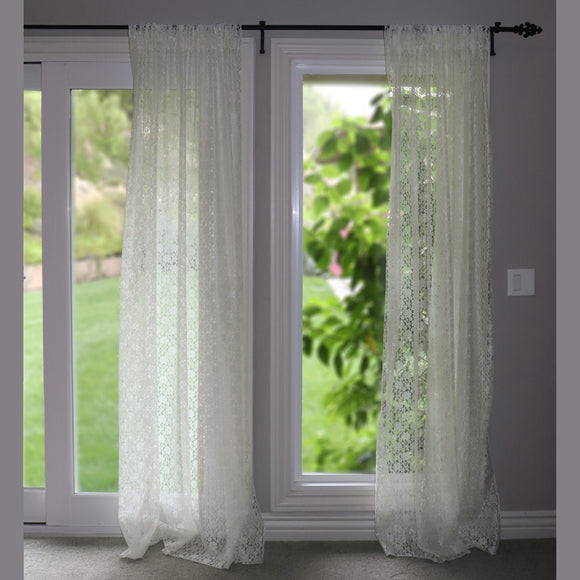 Floral Lace Window Curtain 58 Inch Wide Ivory