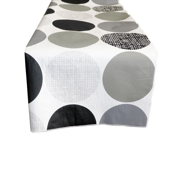 Plastic Table Runner Non-Slip Flannel Backing - Large Circles Gray