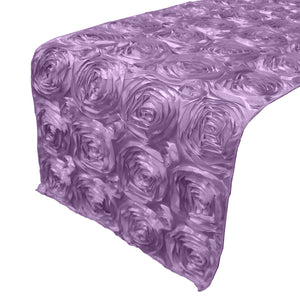 Satin Rosette Table Runner Raised Roses Lavender