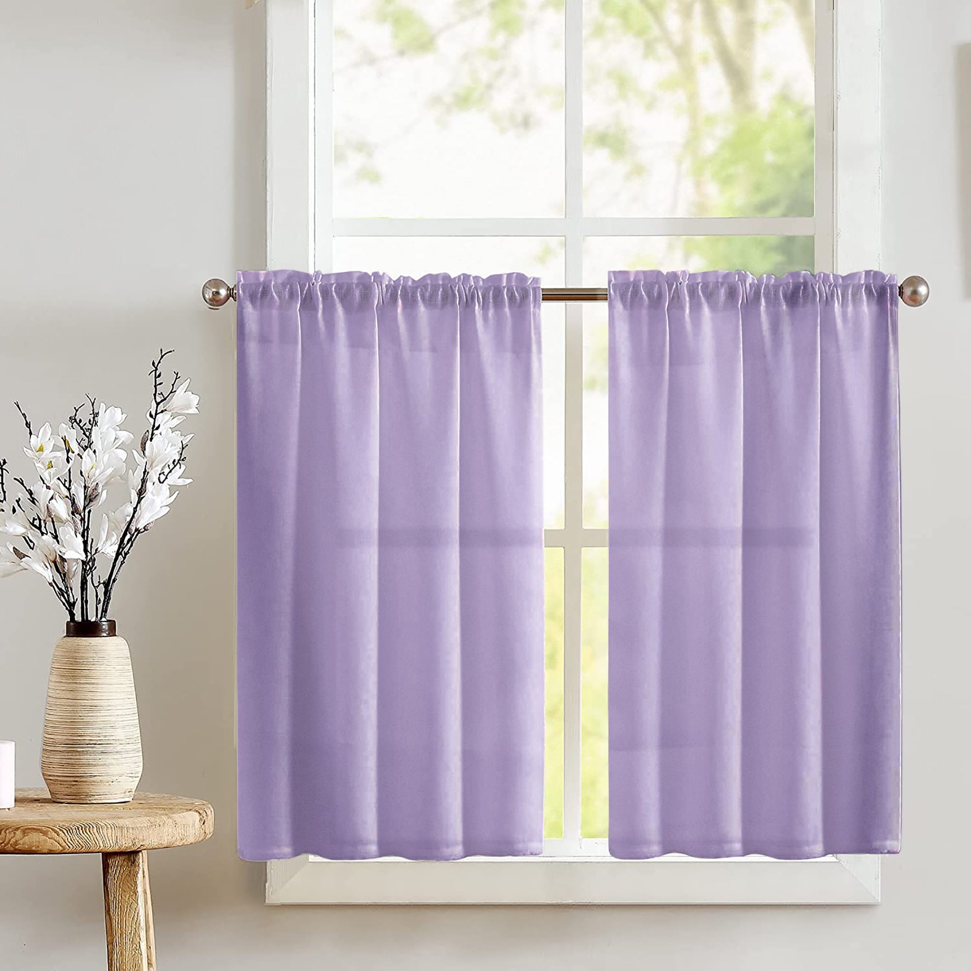 Poplin Solid Café Tier Curtains Window Treatment Kitchen Home