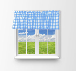 Cotton Gingham Checkered Window Valance 58" Wide - Light Blue