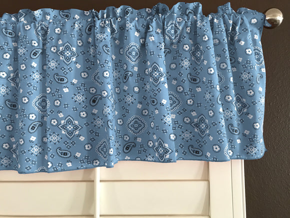 Cotton Window Valance Floral Paisley Bandanna Print 58 Inch Wide Light Blue