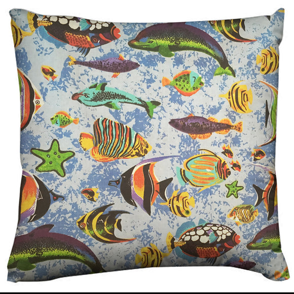 Cotton Fish Aquarium Animal Print Decorative Throw Pillow/Sham Cushion Cover Light Blue