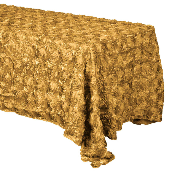 Satin Rosette 3D Pop-Up Floral Tablecloth Light Gold