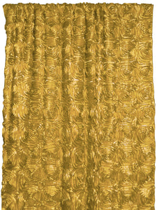 Satin Rosette 3D Pop up Flower Single Curtain Panel 54 Inch Wide Light Gold