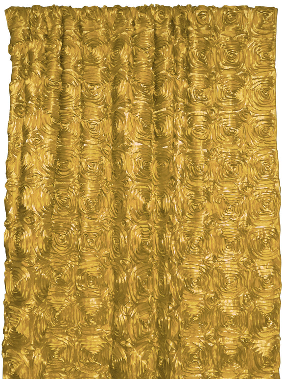 Satin Rosette 3D Pop up Flower Single Curtain Panel 54 Inch Wide Light Gold