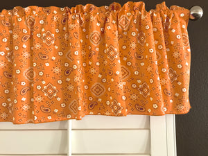 Cotton Window Valance Floral Paisley Bandanna Print 58 Inch Wide - Orange