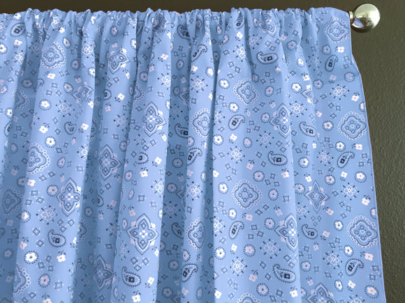 Cotton Curtain Floral Paisley Bandanna Print 58 Inch Wide Light Blue