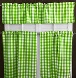 Poplin Gingham Checkered 3 Piece Window Valance Curtain Set (18 different colors)