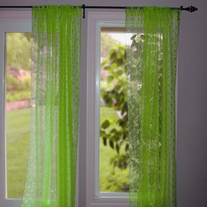 Floral Lace Window Curtain 58 Inch Wide Lime Green