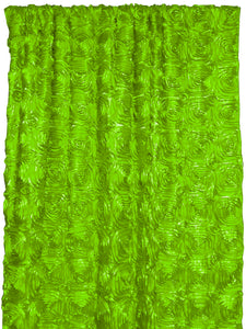 Satin Rosette 3D Pop up Flower Single Curtain Panel 54 Inch Wide Lime Green