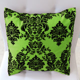 Flocked Damask Decorative Throw Pillow/Sham Cushion Cover Black on Lime Green