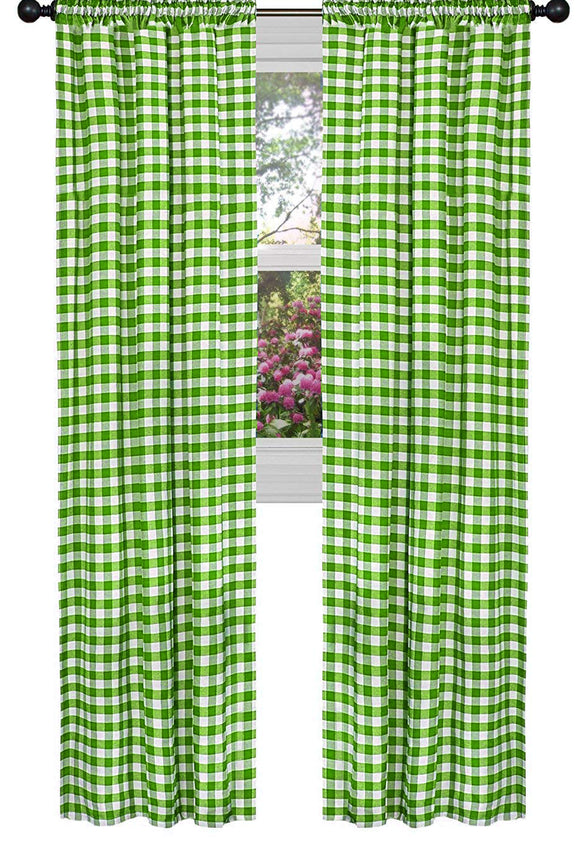 Poplin Gingham Checkered Window Curtain 56 Inch Wide Lime Green